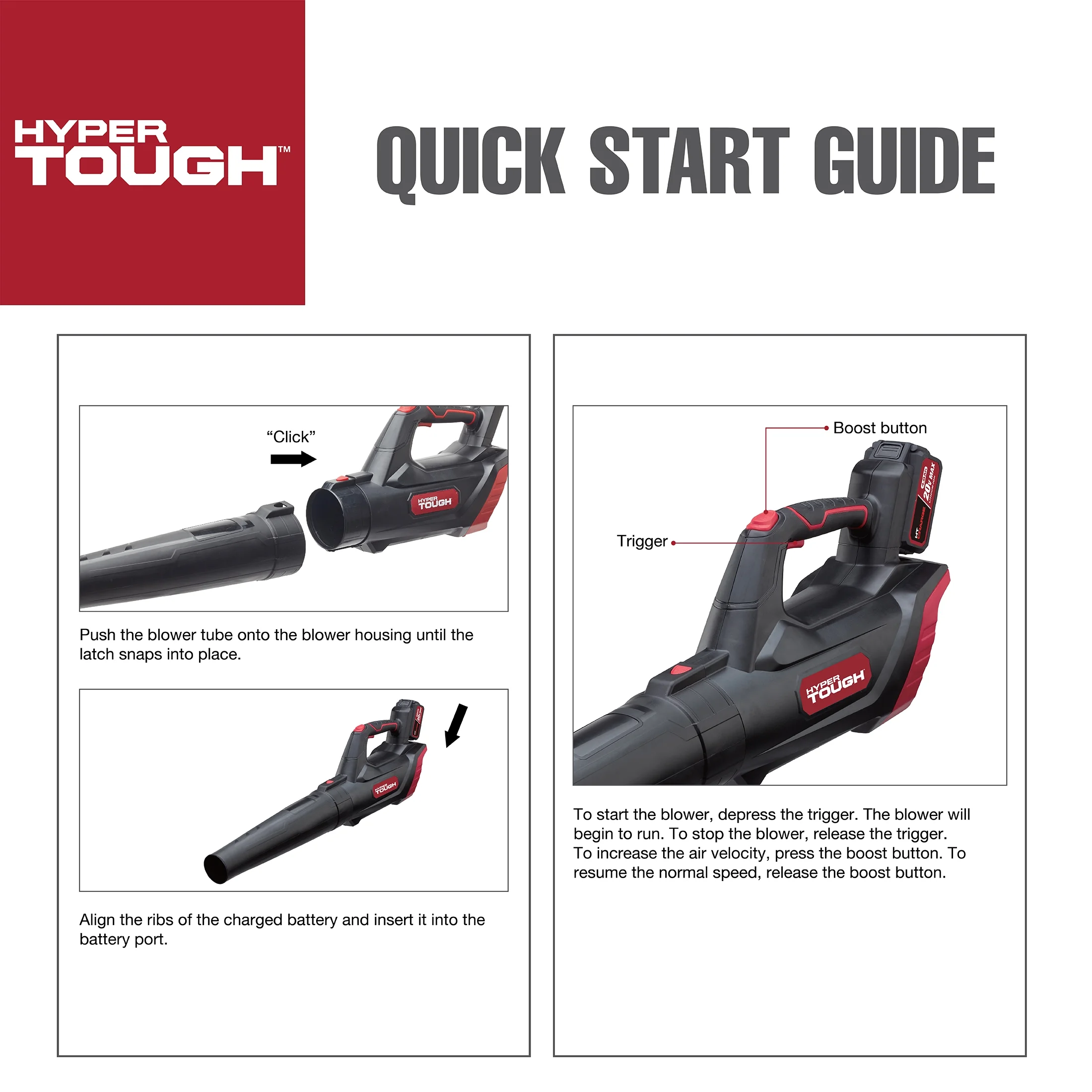 Hyper Tough 20V Max 90 mph 372 Cfm 4.0Ah Battery Powered Cordless Handheld Blower, HT22-401-03-04 - Inhomebuy