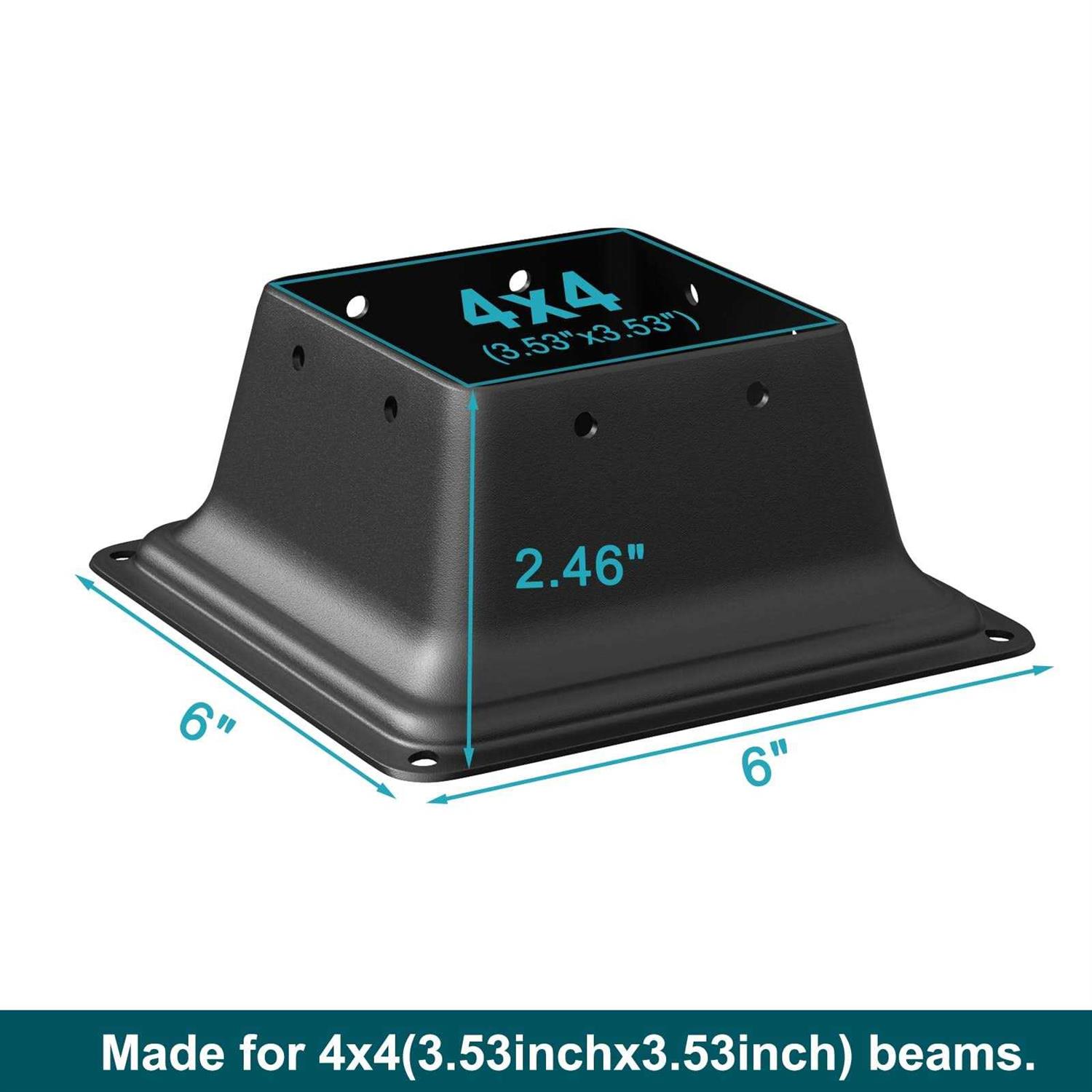 SPACEEUP 4×4 Post Base Black Square Brackets Internal Size 3.5 x 3.5 Inch Heavy Duty Steel Deck Post Base Cover Fit for 4 x 4 Standard Wood - Inhomebuy