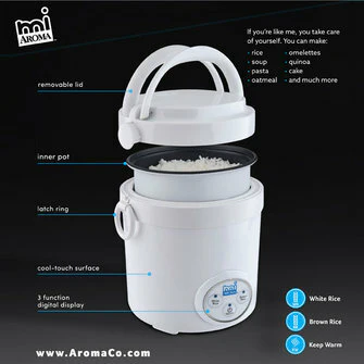 Aroma mi Digital Rice Cooker |MRC903D| 1.5-Cups, White - Inhomebuy