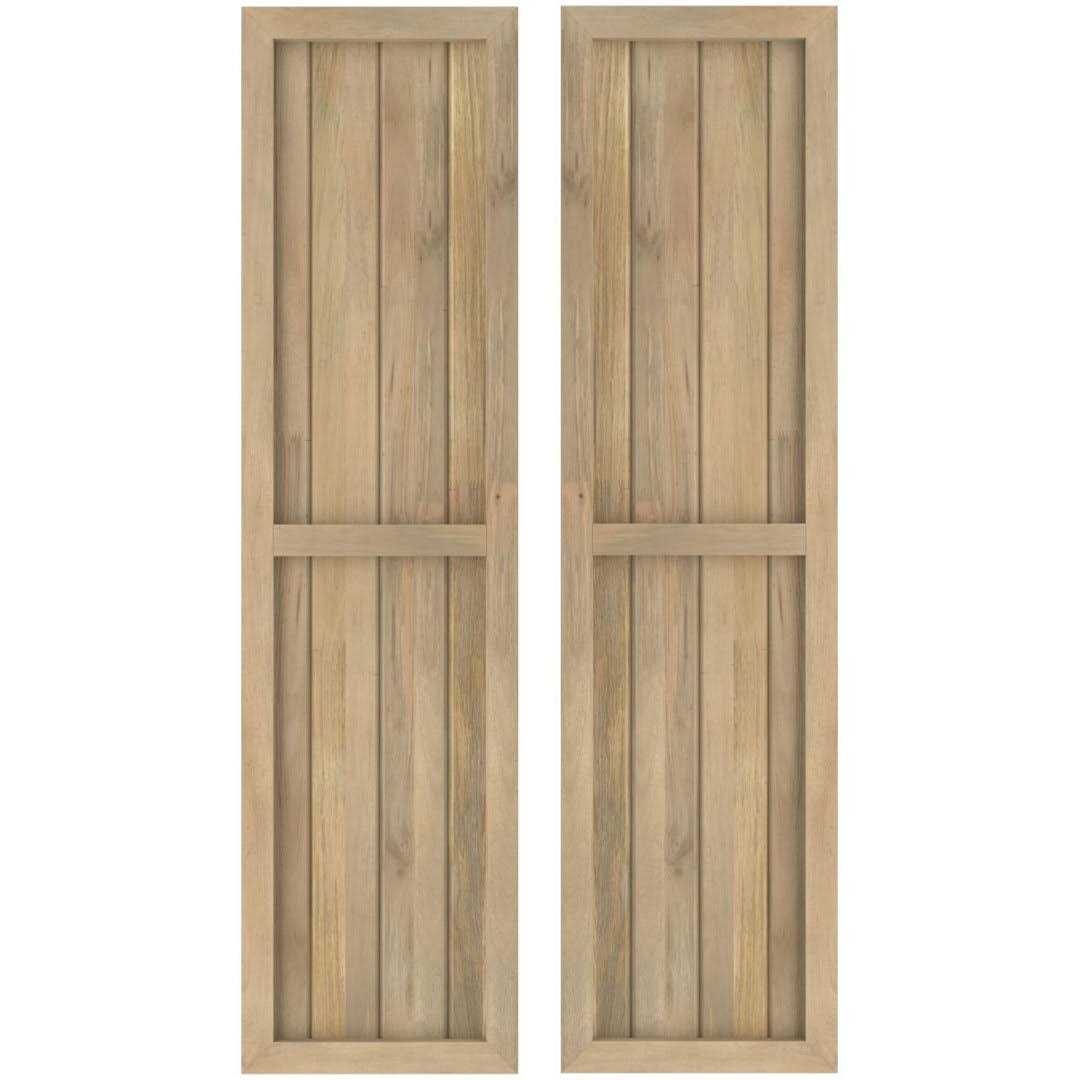 Ekena Millwork 1/2W x Americraft Board Exterior Real Wood Two Equal Panel Framed Board-n-Batten Shutters - Inhomebuy