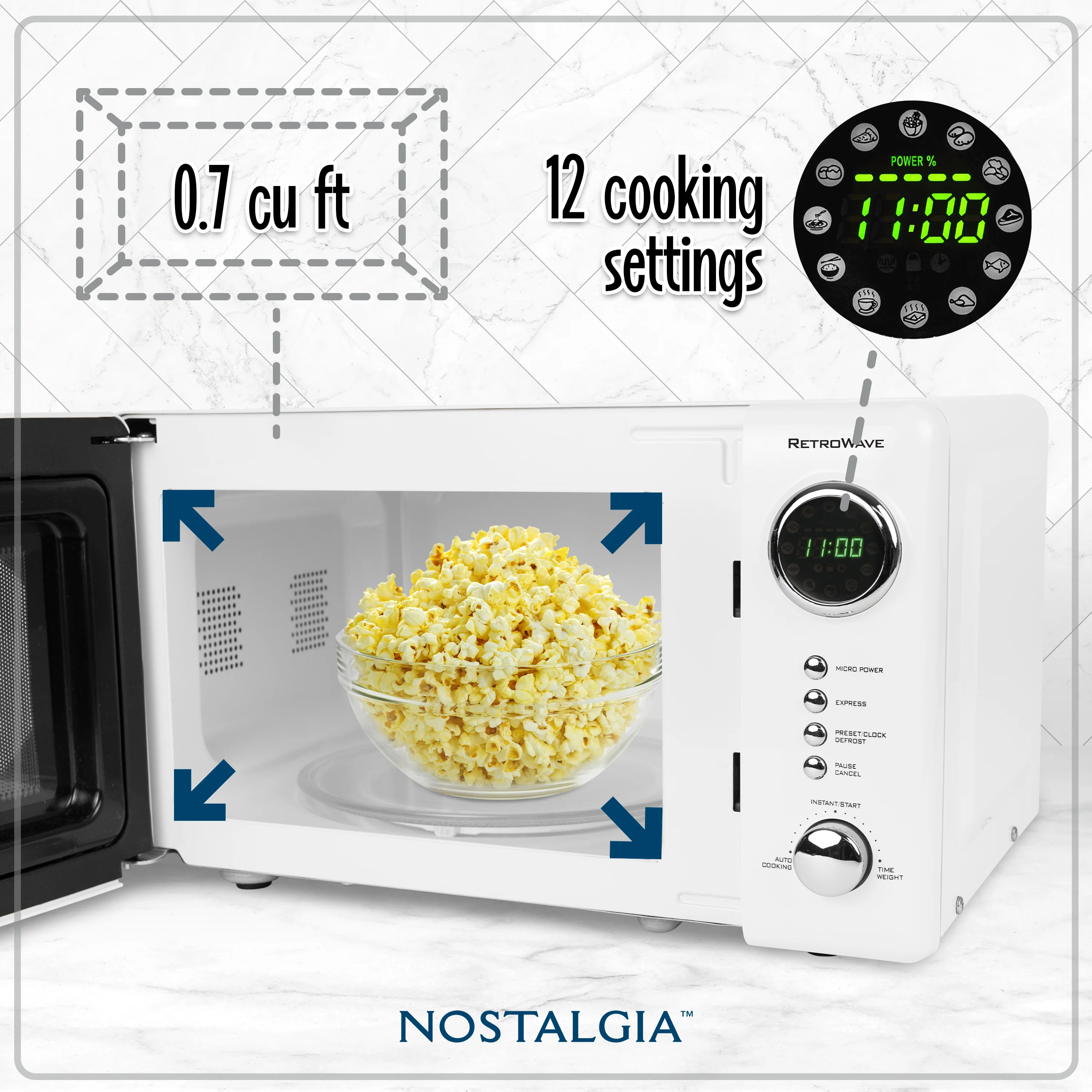 Retro 0.7 Cubic Foot 700-Watt Countertop Microwave Oven - White - Inhomebuy