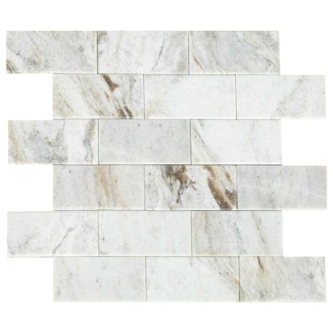 Daltile Xpress Mosaix Peel ‘N Stick White Beveled 14 in. x 12 in. Marble Brick Joint Mosaic Tile - Inhomebuy