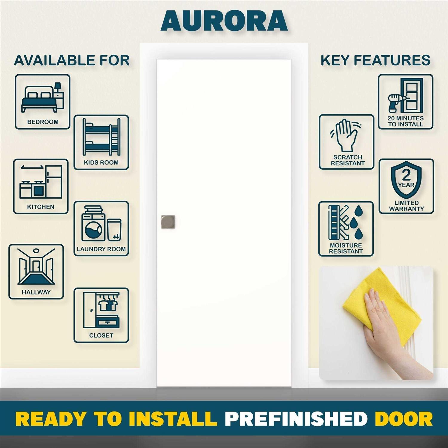 Villar Home Designs Prefinished Aurora White Flush Wood Door Slab 80 - Inhomebuy