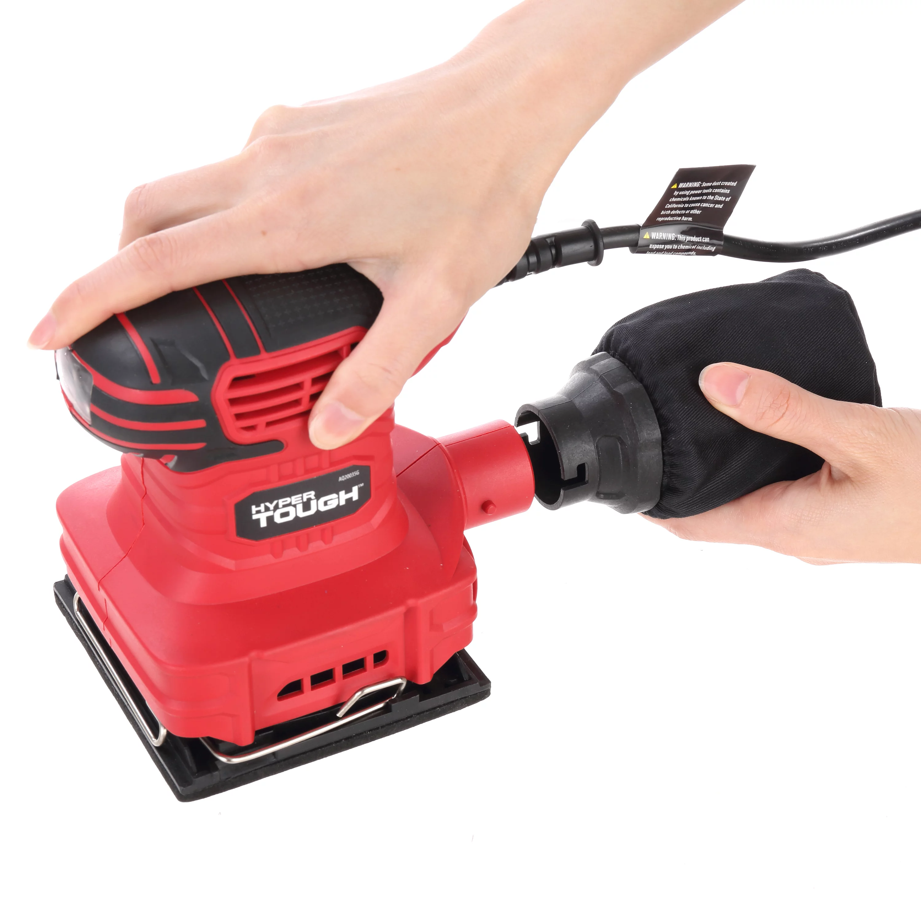 Hyper Tough 2 AMP Corded 1/4 Sheet Palm Sander with Dust Bag, Vacuum Hose Adapter, Punch Plate & 3 Sanding Sheets (60, 80 & 120 Grit) - Inhomebuy
