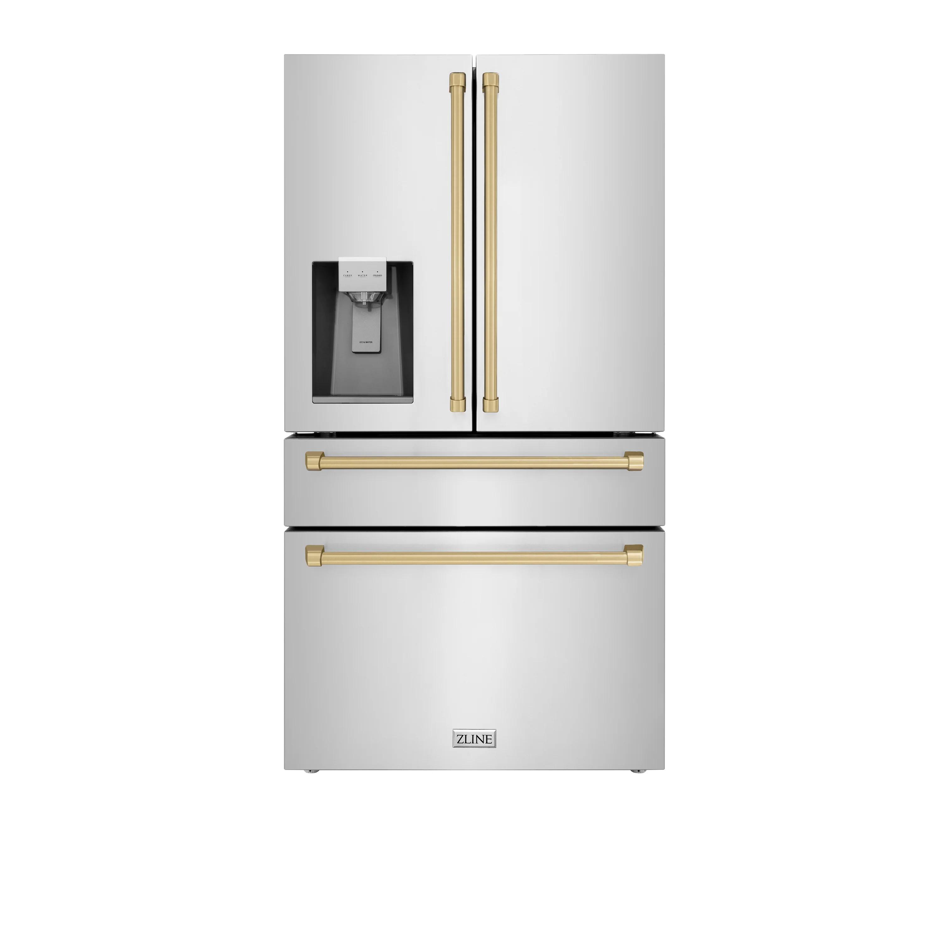 ZLINE 36 In. Autograph Refrigerator with Water and Ice Dispenser in Fingerprint Resistant Stainless Steel with Champagne Bronze Accents, RFMZ-W-36-CB - Inhomebuy