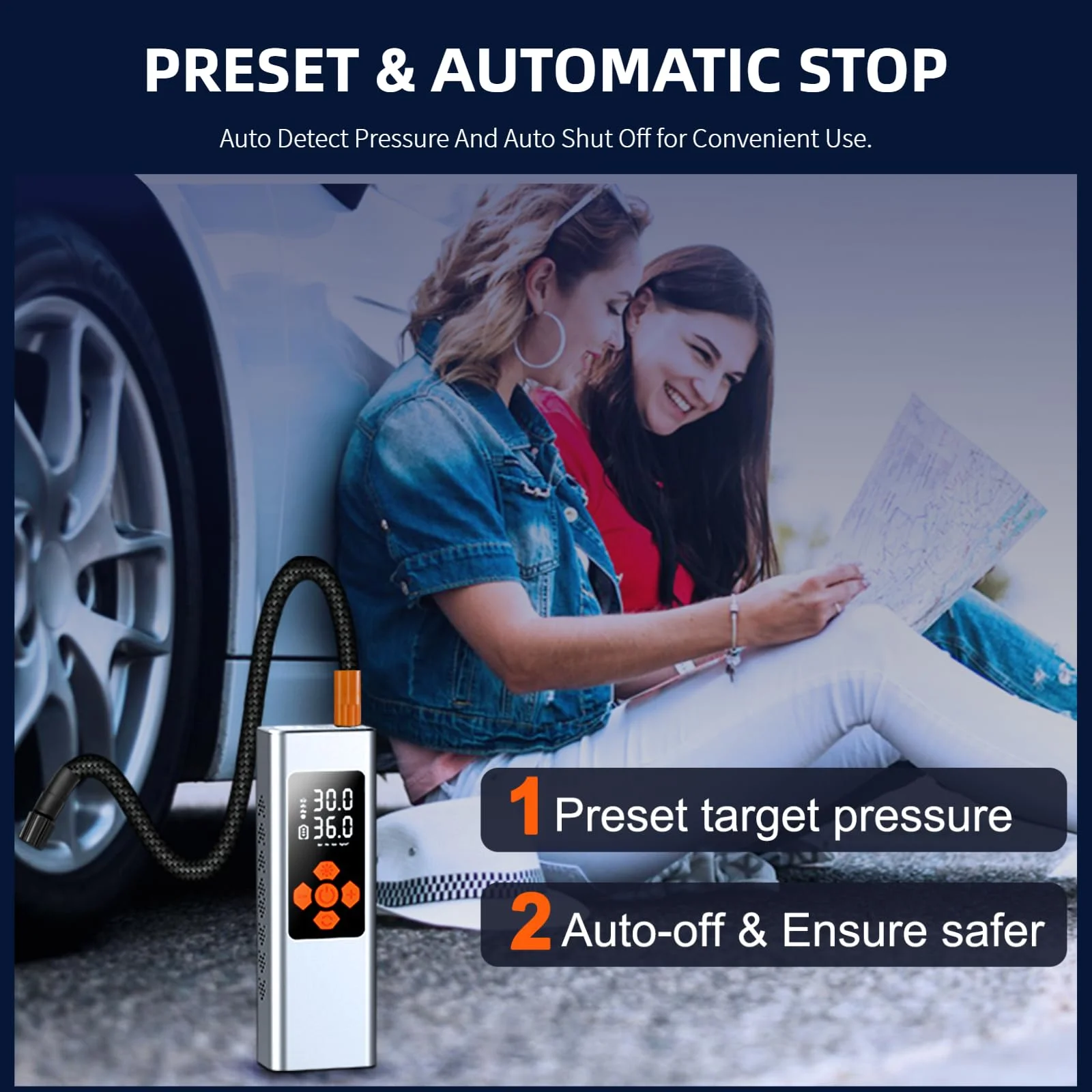 Carluck Tire Inflator Portable Air Compressor, 150 Psi Cordless Air Pump, with Automatic Shutoff, Rechargeable Battery & 12V DC, LED Light - Inhomebuy