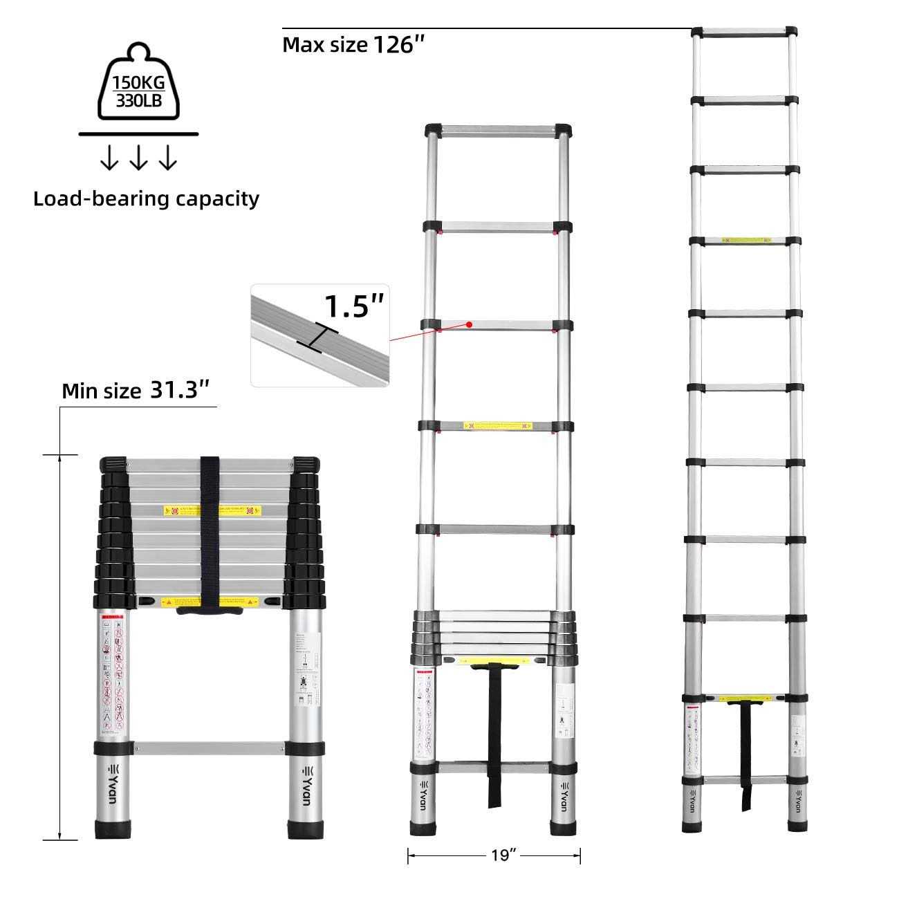 Yvan Telescoping Ladder,12.5 FT One Button Retraction Aluminum Telescopic Extension Extendable Ladder,Slow Down Design Multi-Purpose Step Ladder - Inhomebuy