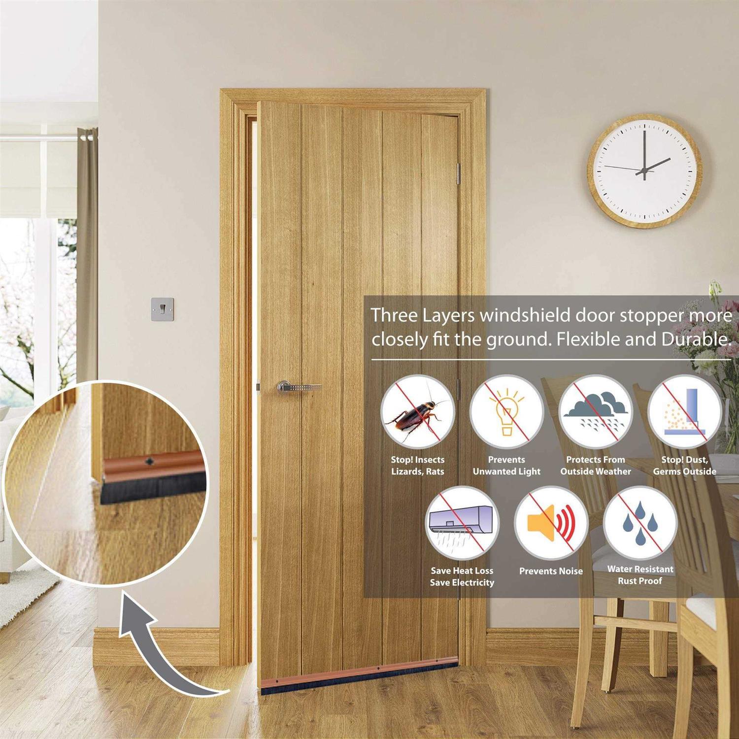 Deco Window Door Seal Draft Stopper Weather Stripping Sound Blocker with Aluminium Plate & Nylon Brush Door Sweep - Inhomebuy