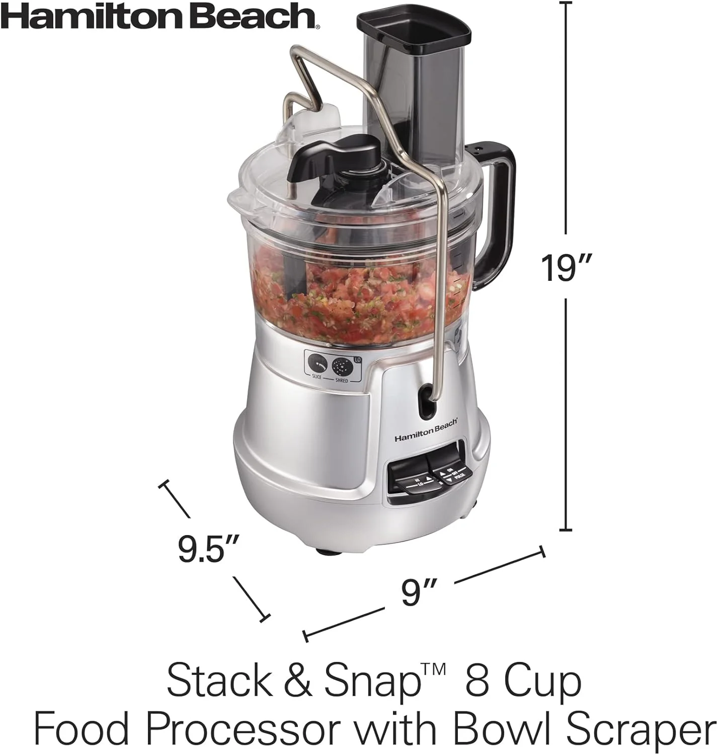 Hamilton Beach Food Processor: 8-cup, Stack & Snap, silver | 70820 - Inhomebuy