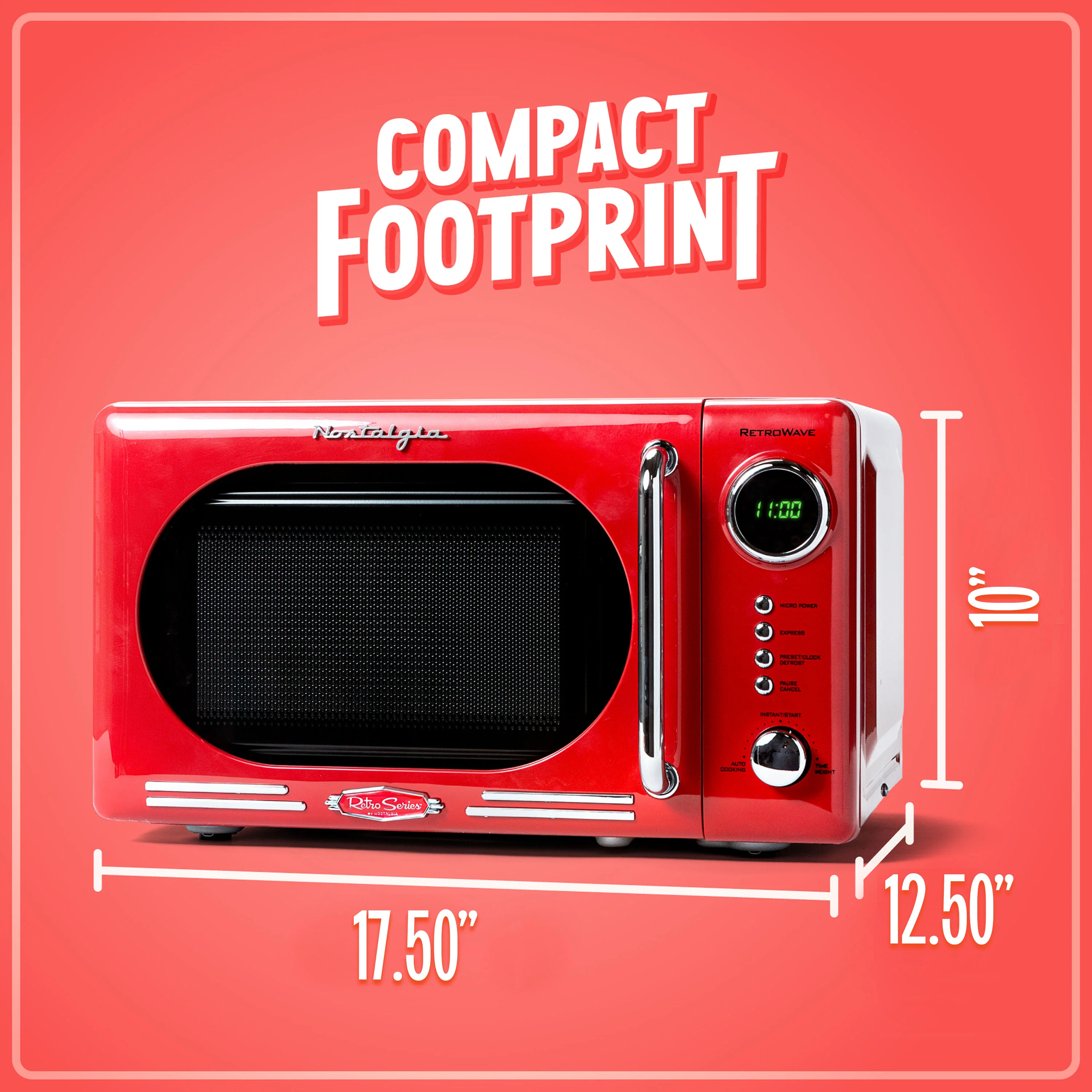 Retro 0.7 Cubic Foot 700-Watt Countertop Microwave Oven - Retro Red - Inhomebuy