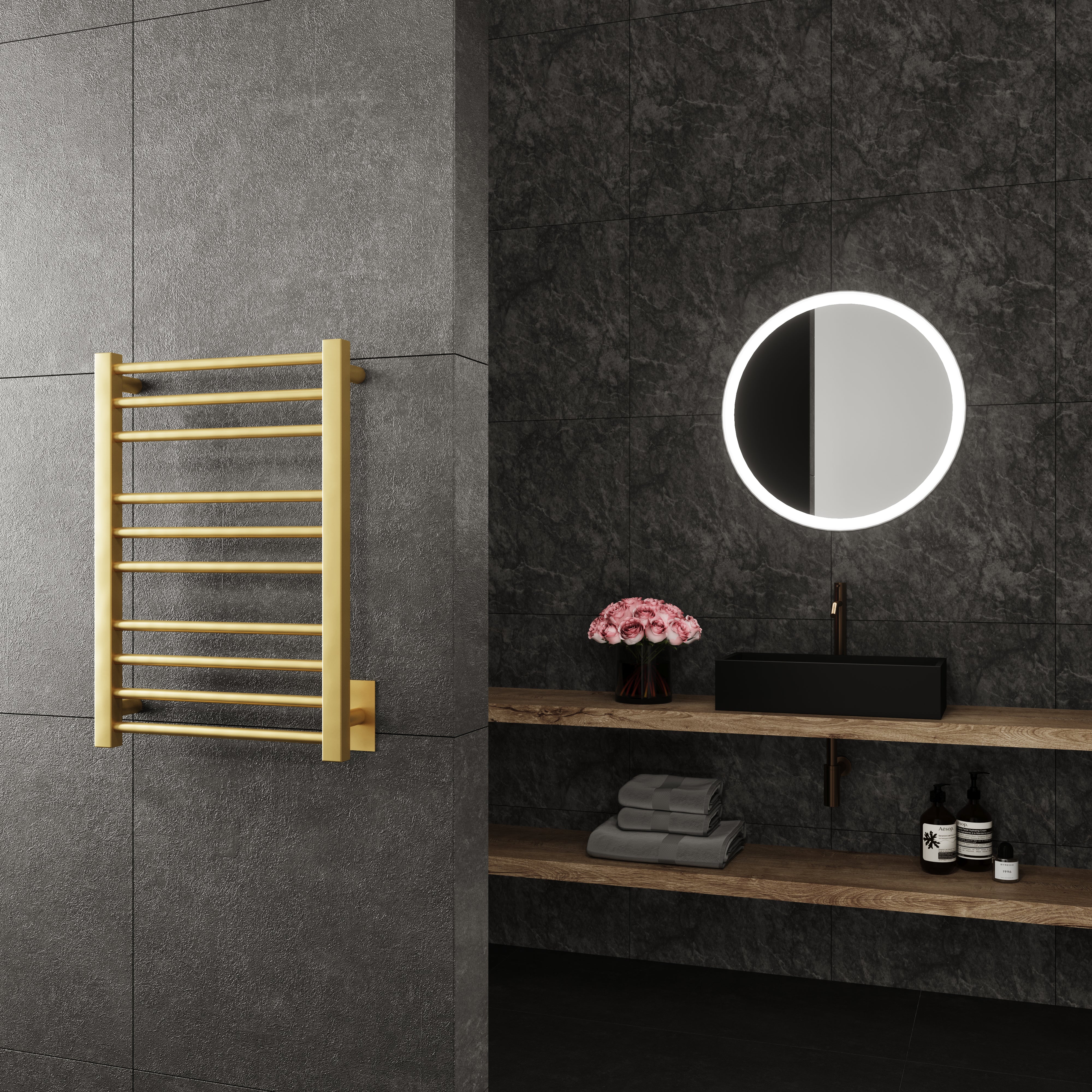 Cronos Wall Mounted Electric Towel Warmer in Gold - Inhomebuy