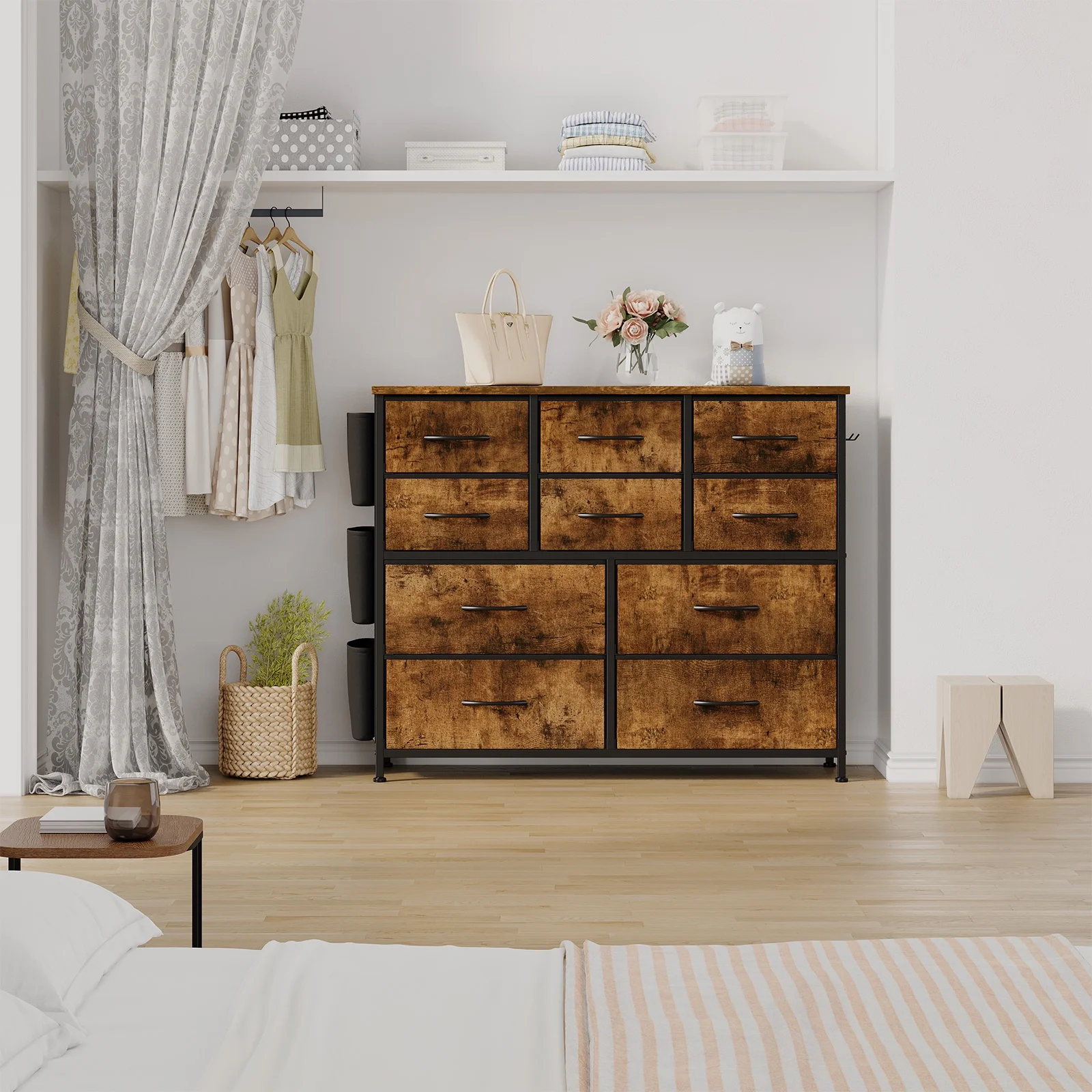 Zzistar 10 Drawers Dresser, Wood Top Dresser Chests of Drawers Storage Organizer Unit with Fabric Drawer - Inhomebuy