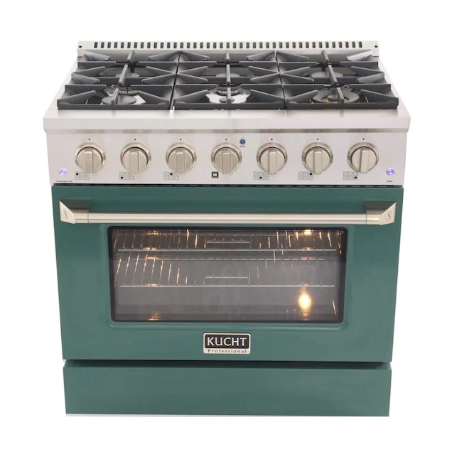 Kucht Professional 36 in. 5.2 cu ft. Propane Gas Range with Green Door and Silver Knobs, KNG361/LP-G - Inhomebuy