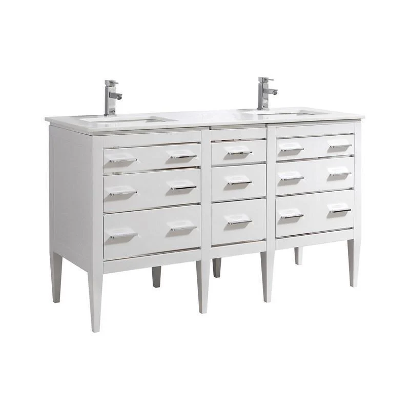 KubeBath Eiffel 60'' Double Sink High Gloss White Vanity with White Counter Top, E60-GW - Inhomebuy