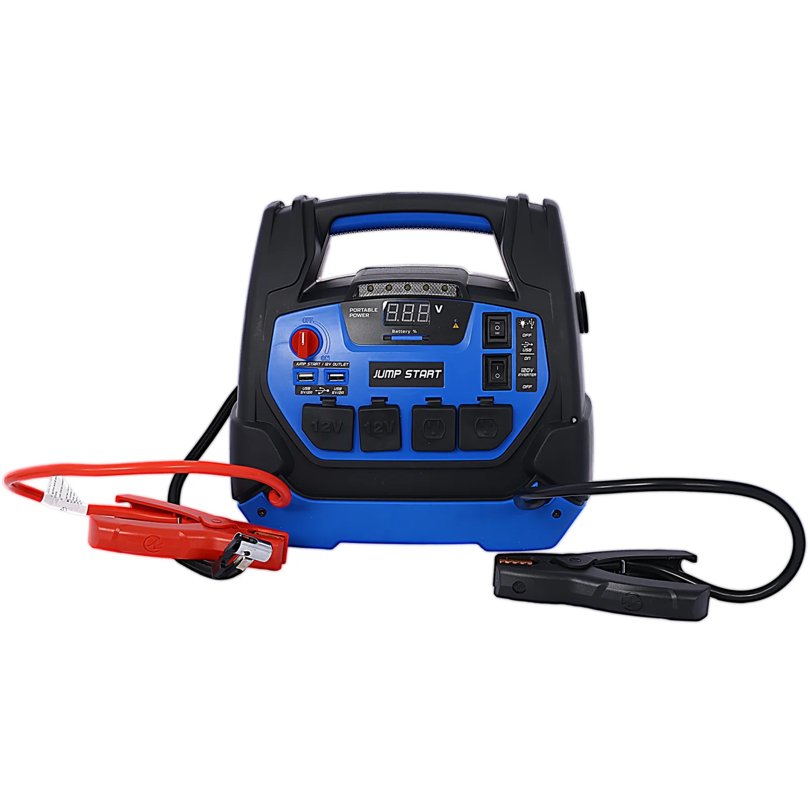 Rechargeable Jump Starter for Gas Diesel Vehicles - 1800 Amps with Air Compressor and AC, 12V DC, USB Power Station - Inhomebuy