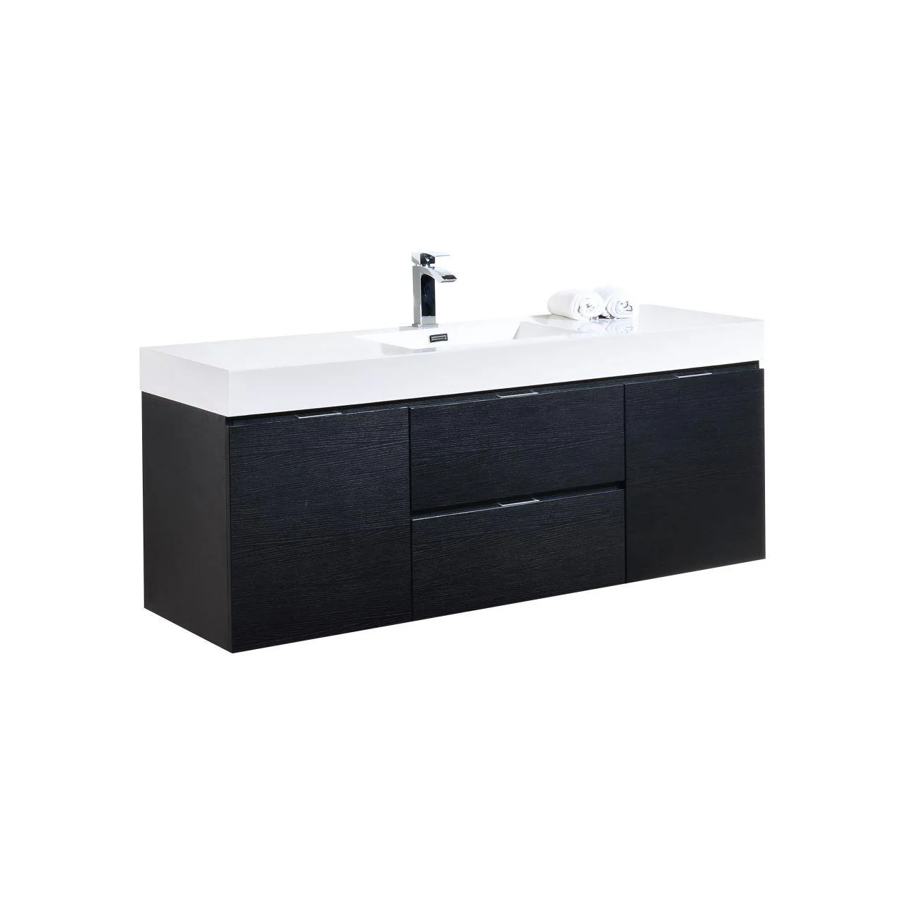 KubeBath Bliss 60 in. Single Sink Wall Mount Modern Bathroom Vanity - Black, BSL60S-BK - Inhomebuy
