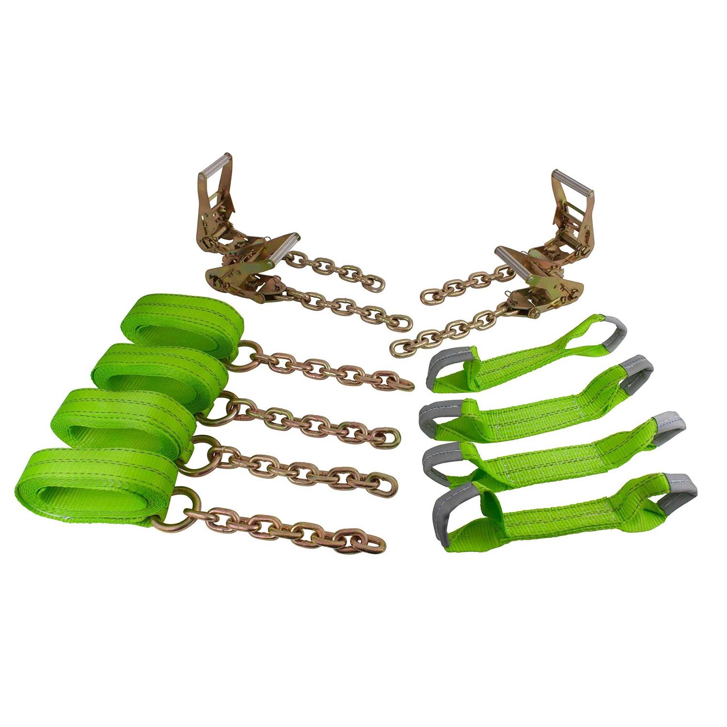 Mytee Products 8 Point Roll Back Vehicle Tie Down Kit with Chain Extension on Both Ends - Inhomebuy