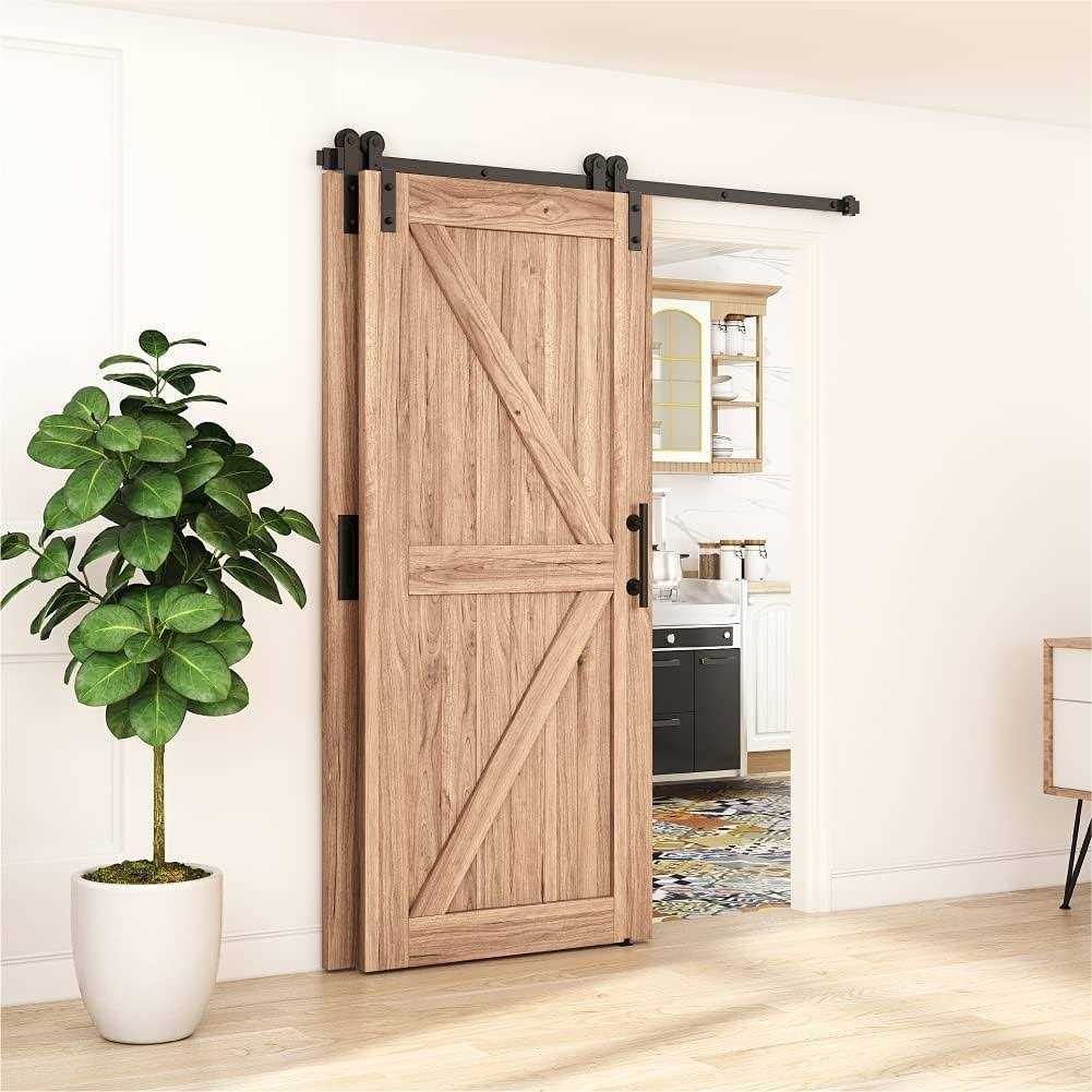 WINSOON Single Track Bypass Barn Door Hardware Double Doors Kit - Inhomebuy