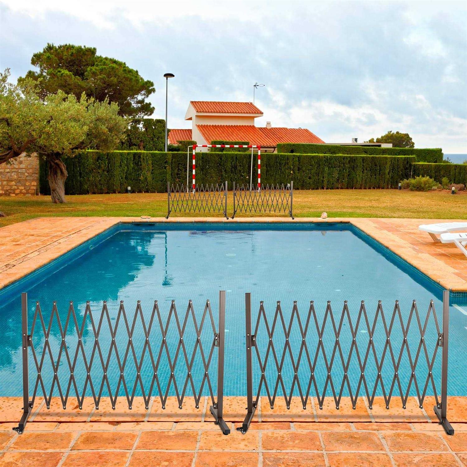 TECSPACE Aluminum Expandable Garden Fence Portable Barricade Gate with Casters - Inhomebuy