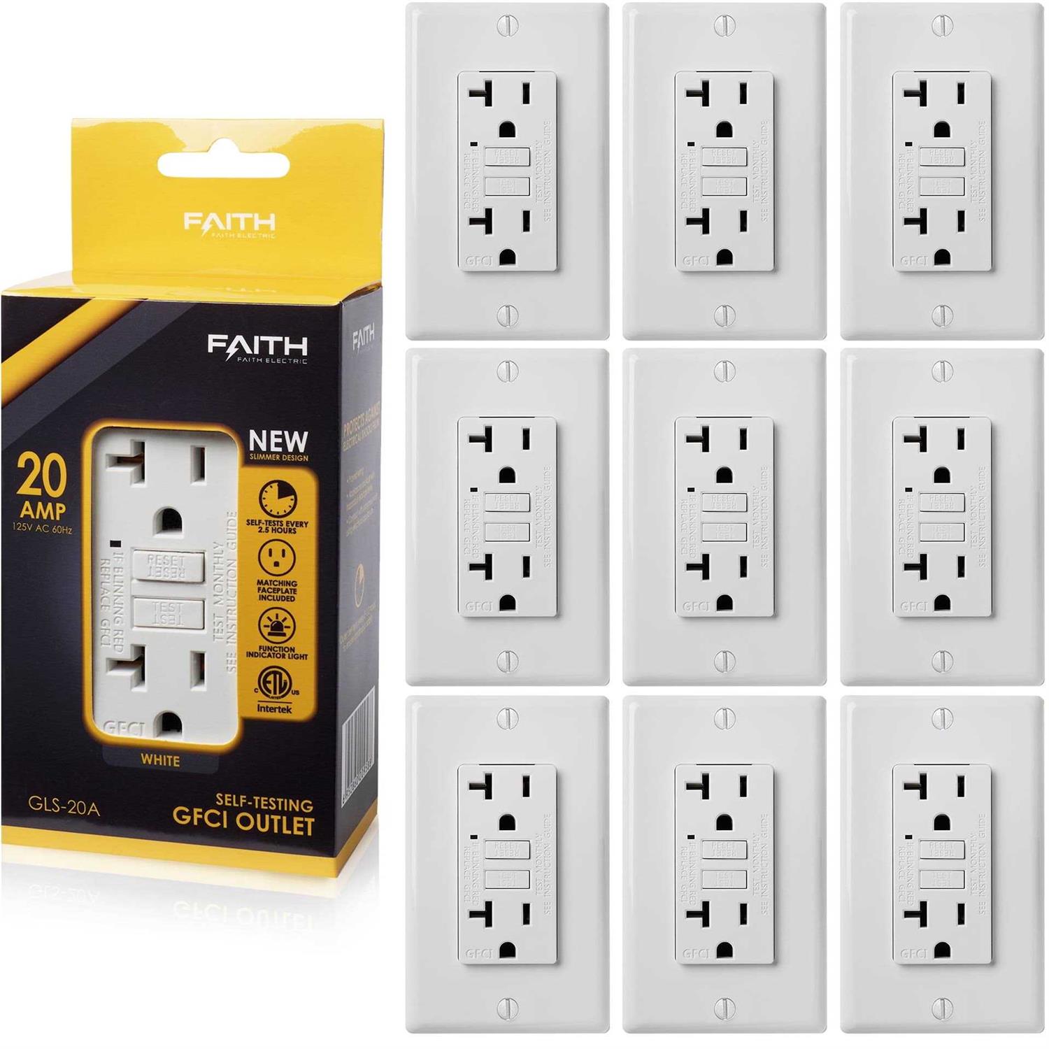 Faith 20A Gfci Outlet Slim GFI Receptacle with Wall Plate - Inhomebuy