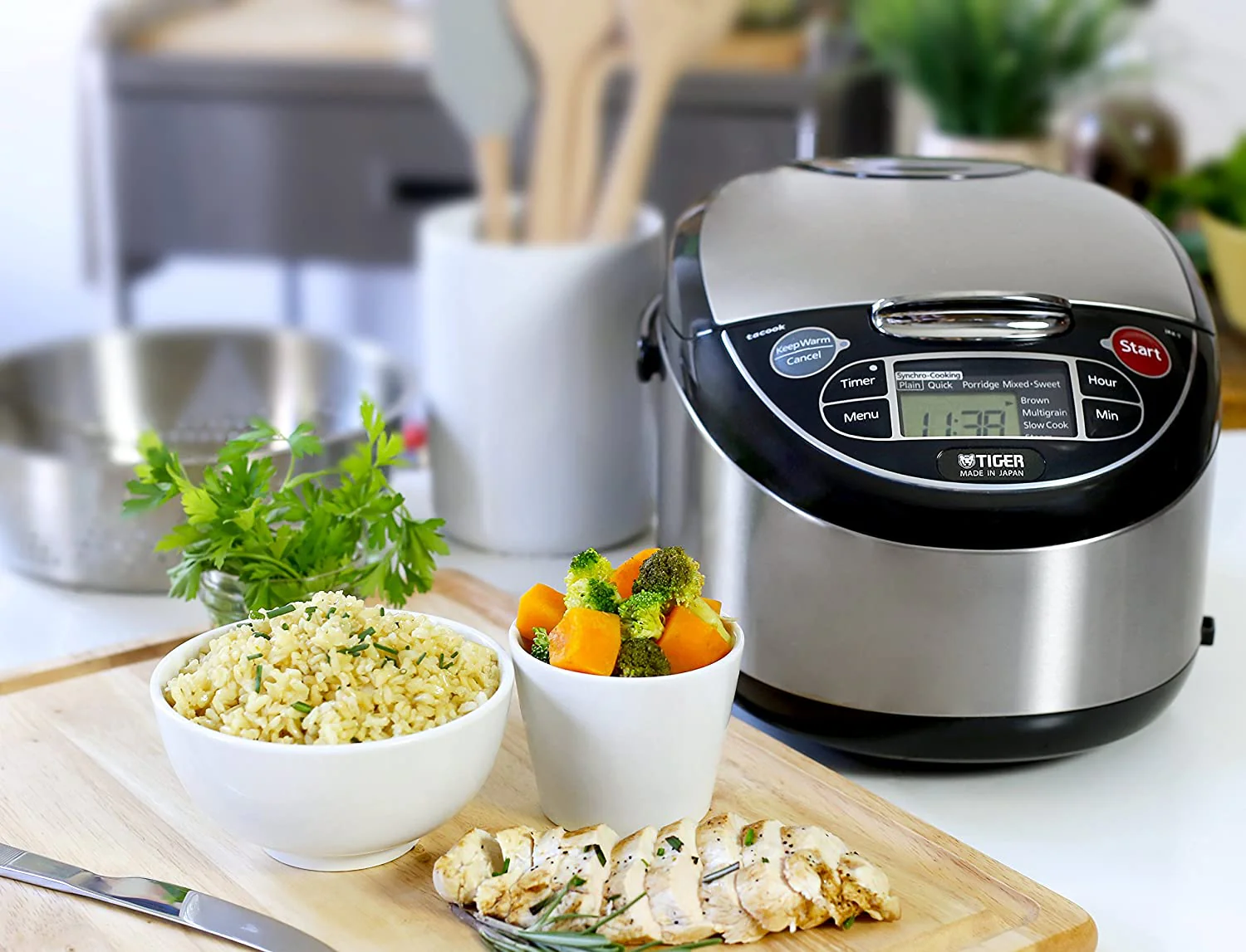 Tiger Rice Cooker: 5.5 cup, multi-function, s/s + black | JAX-T10U - Inhomebuy