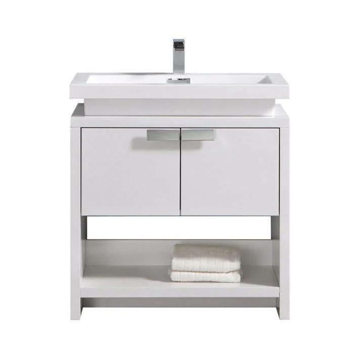 Levi 32 in. Modern Bathroom Vanity w/ Cubby Hole - High Gloss White - Inhomebuy