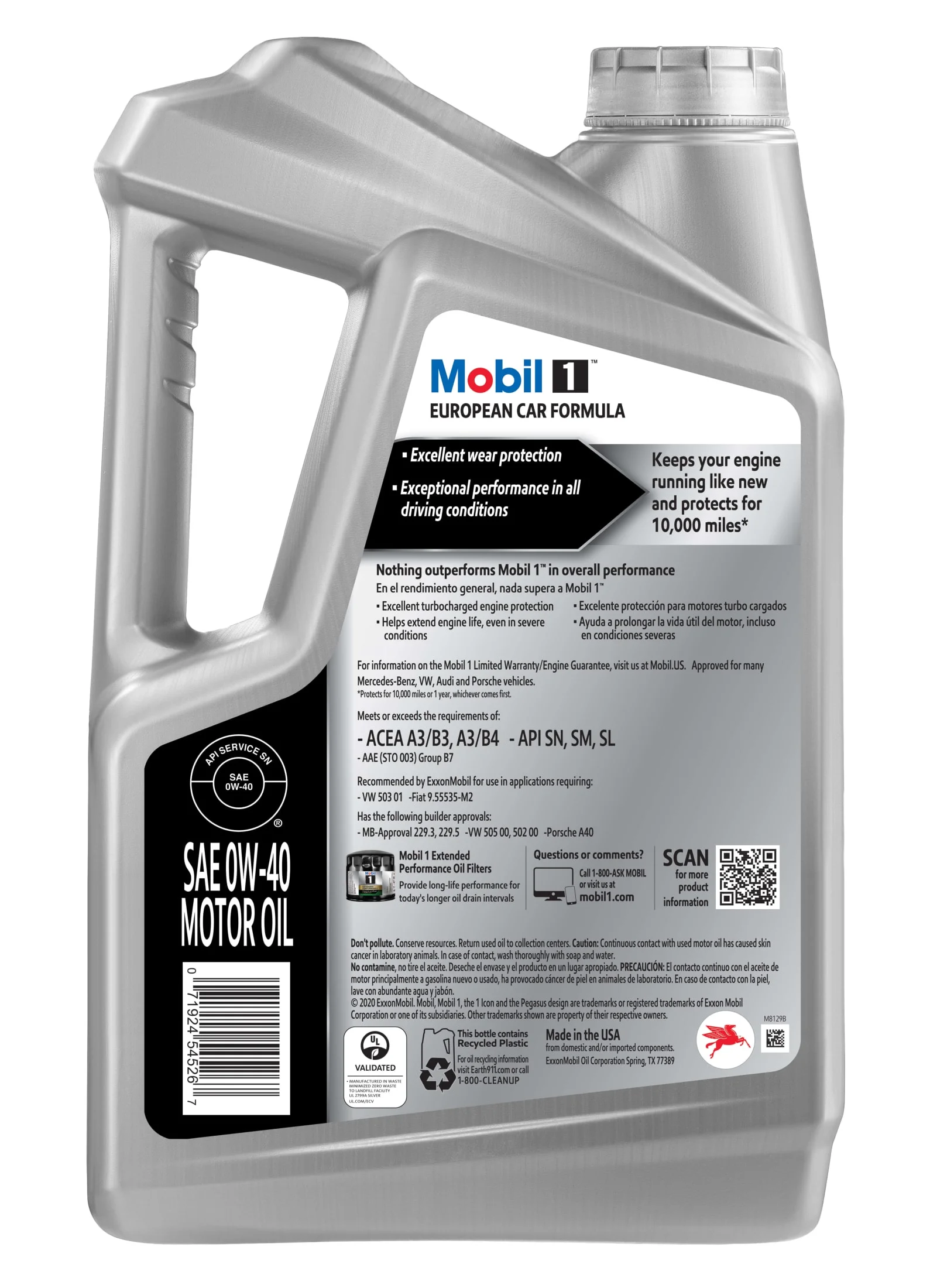 Mobil 1 FS European Car Formula Full Synthetic Motor Oil 0W-40, 5 Quart - Inhomebuy