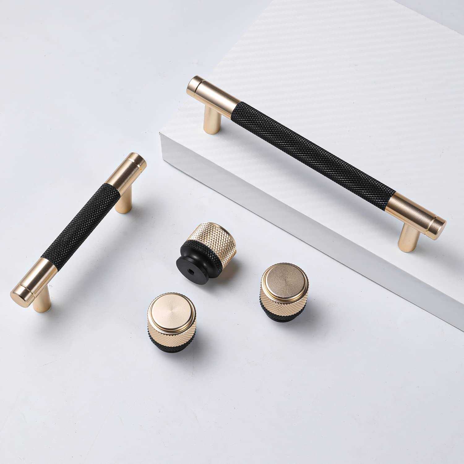 Ntresbonne 12 Pack Barrel Cabinet Pulls Gold and Black Cupboard Aluminum Handles Drawer Pull Cabinet Handles - Inhomebuy