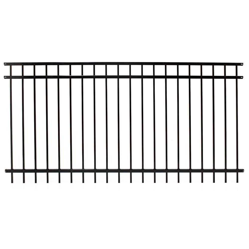 Fortress Versai H x 7.5 ft. W Gloss Black Steel Flat Top Design Fence Panel - Inhomebuy