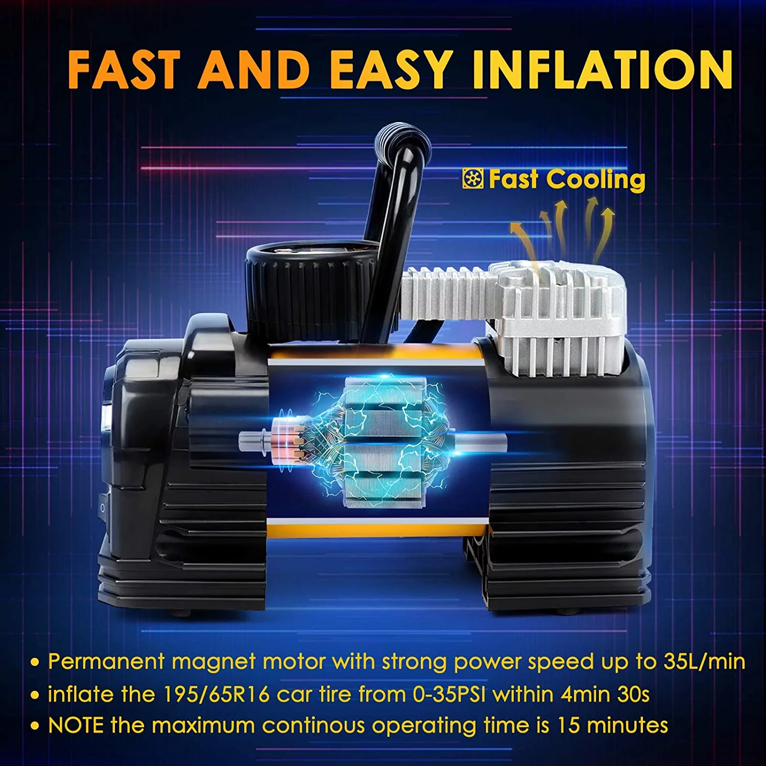 AstroAI Tire Inflator Portable Air Pump for Car Tires, Digital Air Compressor 150PSI, Yellow - Inhomebuy
