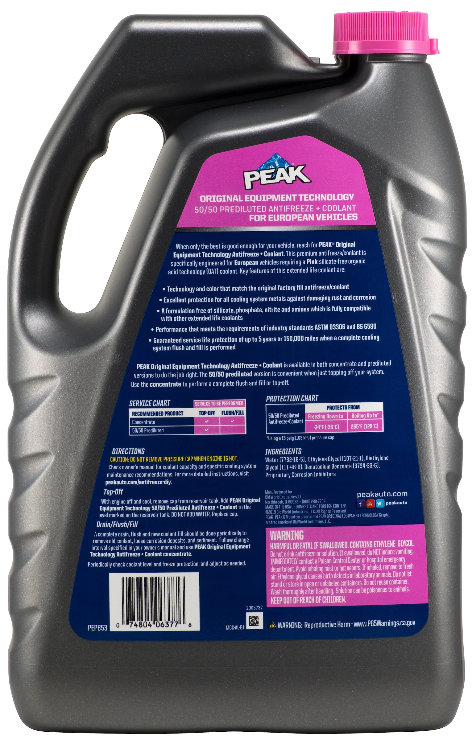 PEAK Original Equipment Technology Antifreeze + Coolant For European Vehicles - Pink - Inhomebuy