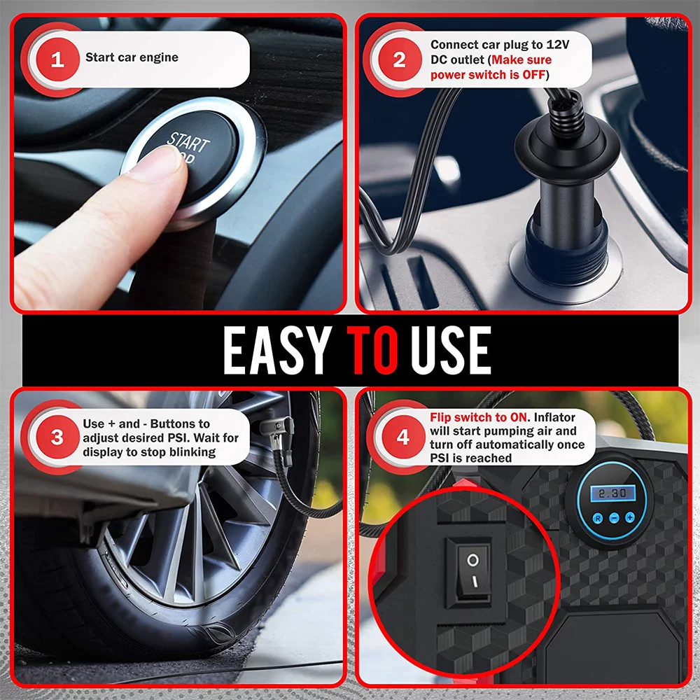 SUPTREE Tire Inflator Portable Air Pump for Car with LED Light Digital Tire Pressure Gauge w/Auto Pump/Shut Off - Inhomebuy