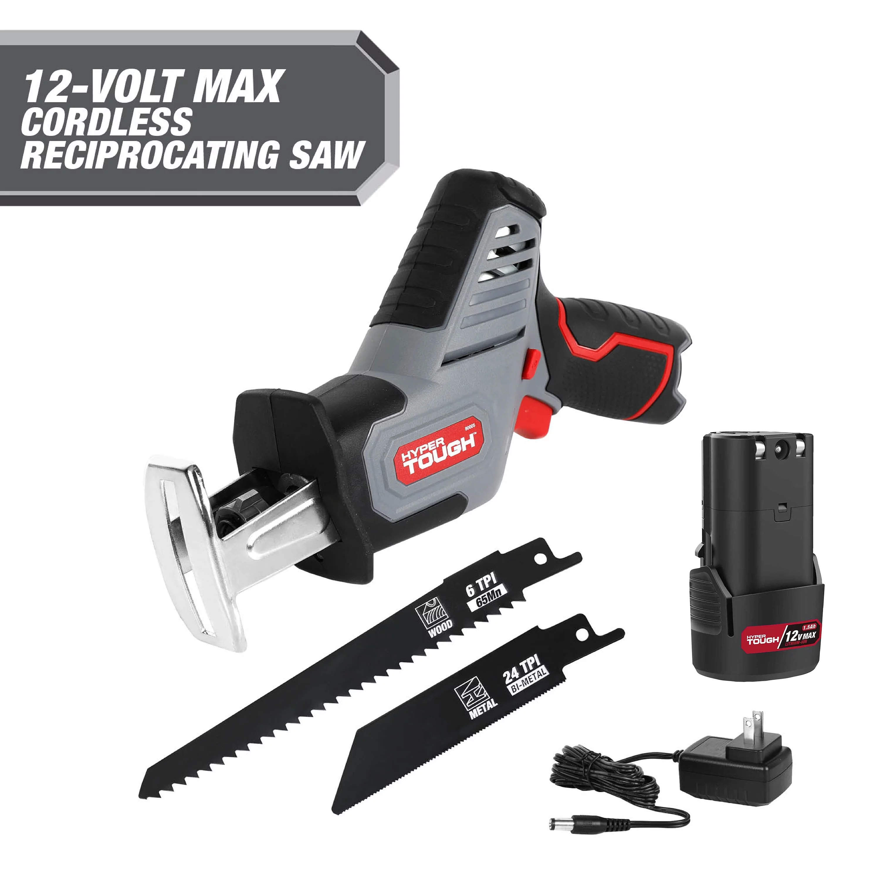 Hyper Tough 12-Volt Cordless Reciprocating Saw Plus 4 Ah Battery - Inhomebuy