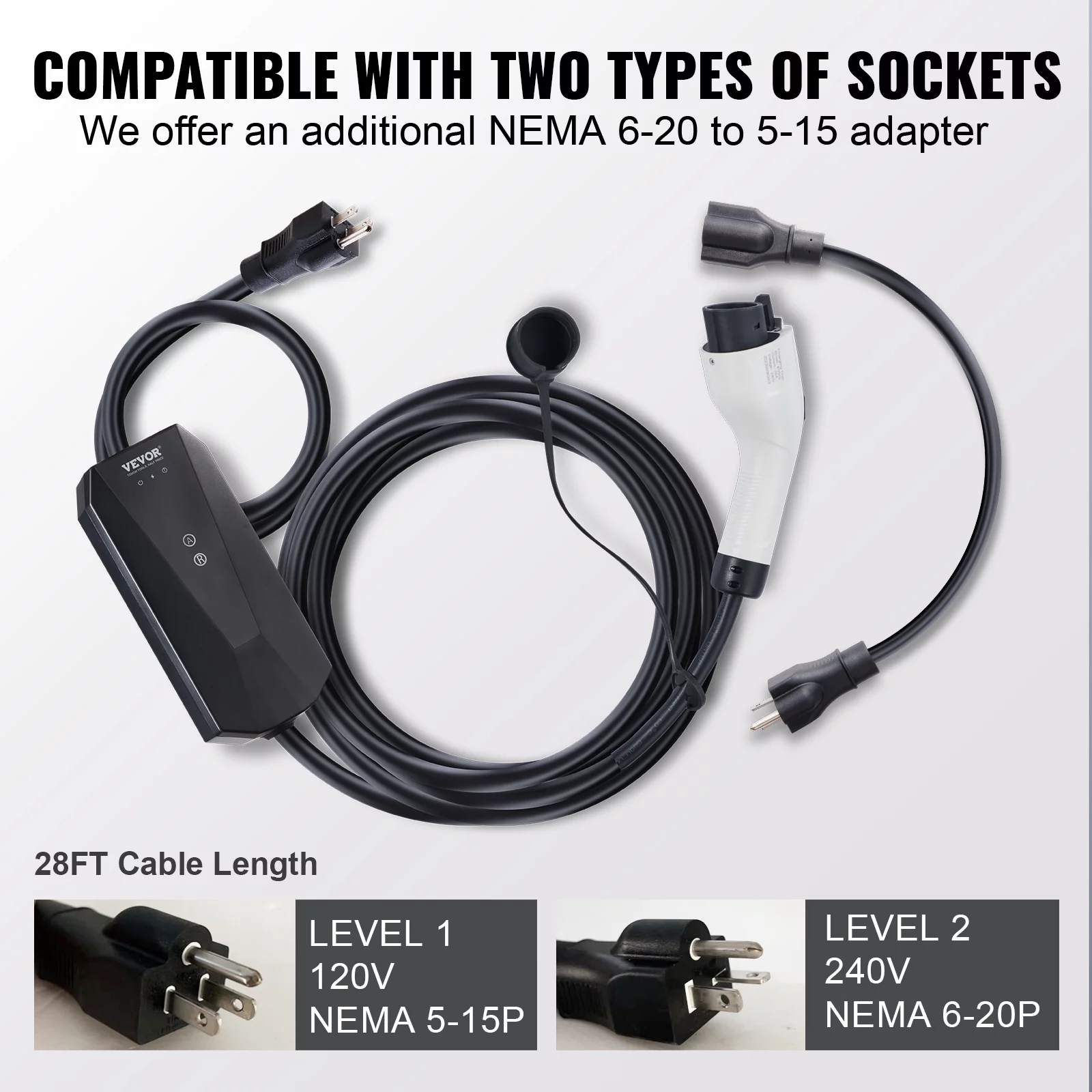 BENTISM Level 1&2 Portable EV Charger (AC 120V, 16A) EV Car Charging Cable, IP66, NEMA 6-20P/5-15P 28 ft for Universal SAE J1772 - Inhomebuy
