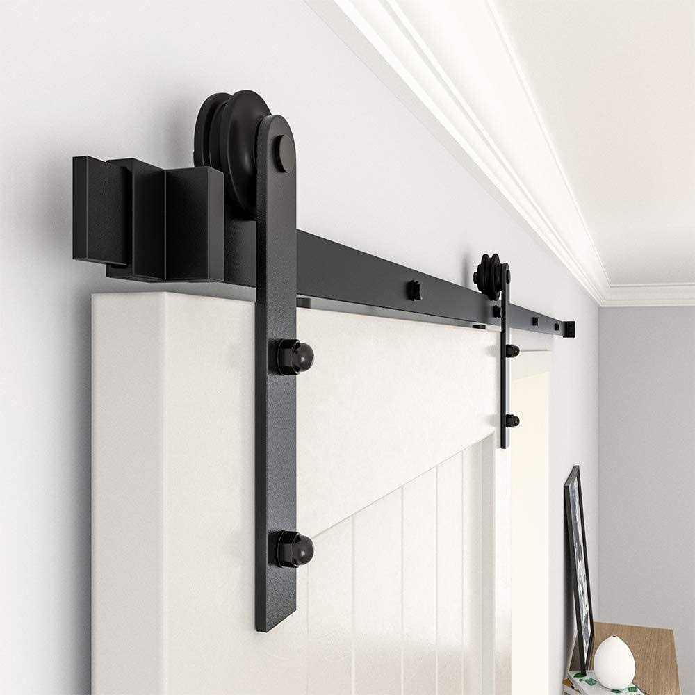 WINSOON 5-18FT Sliding Barn Wood Door Hardware Cabinet Closet Kit Antique Style for Double Doors Black Surface - Inhomebuy