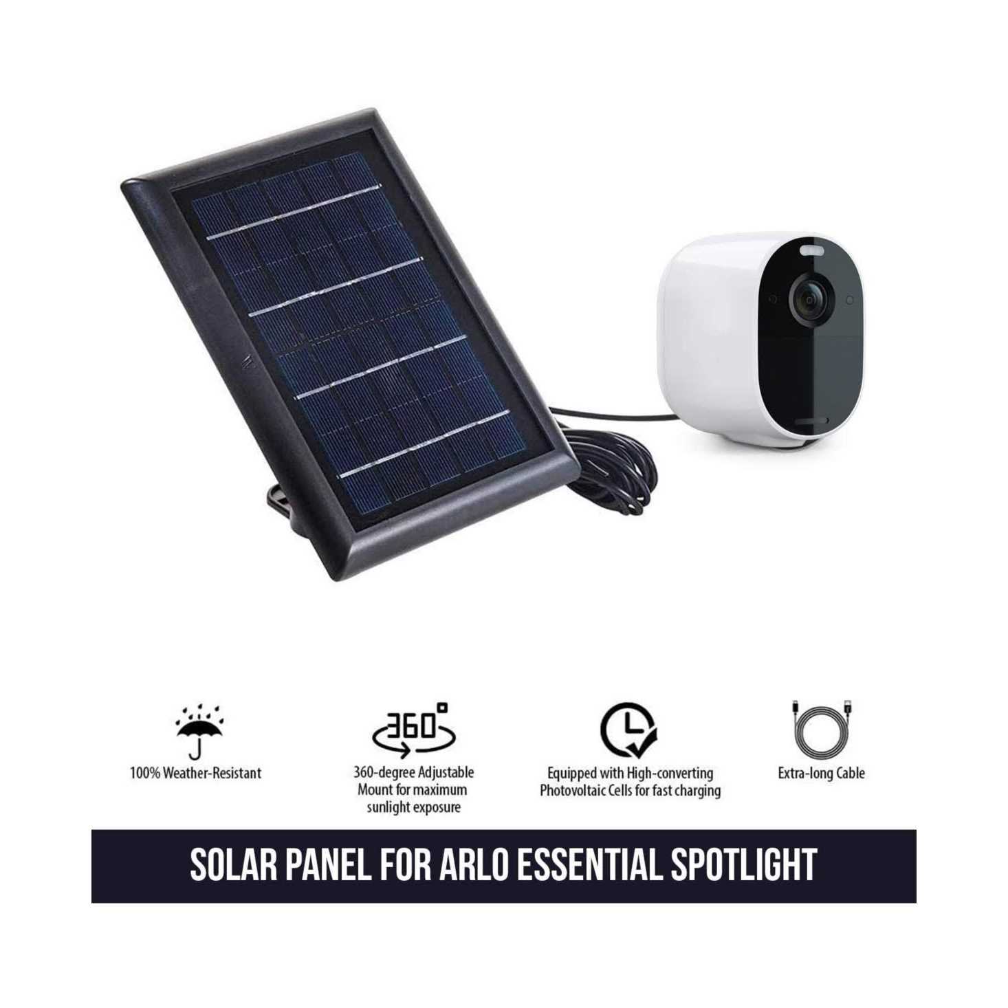 Wasserstein Solar Panel with 13ft Cable for Arlo Essential Spotlight/XL Spotlight Camera Only - Inhomebuy