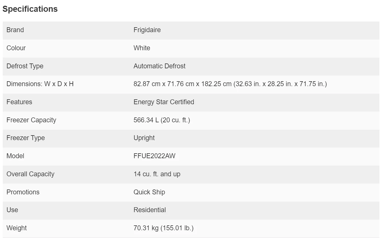 FRIGIDAIRE 20 CU FT. WHITE UPRIGHT FREEZER WITH AUTO-CLOSE DOORS - FFUE2022AW - Inhomebuy