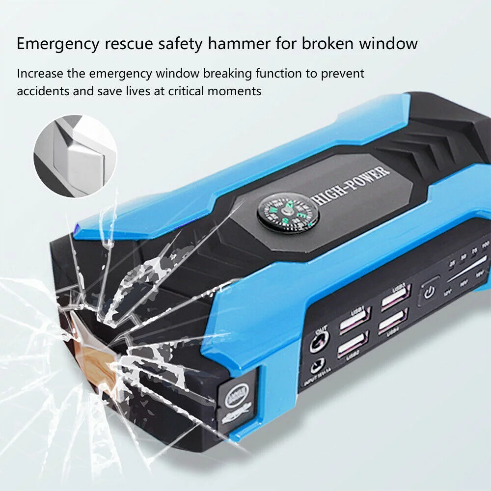 FIEWESEY Portable 12V Car Jump Starter Portable USB Power Bank Battery Booster Clamp 600A (Green) - Inhomebuy