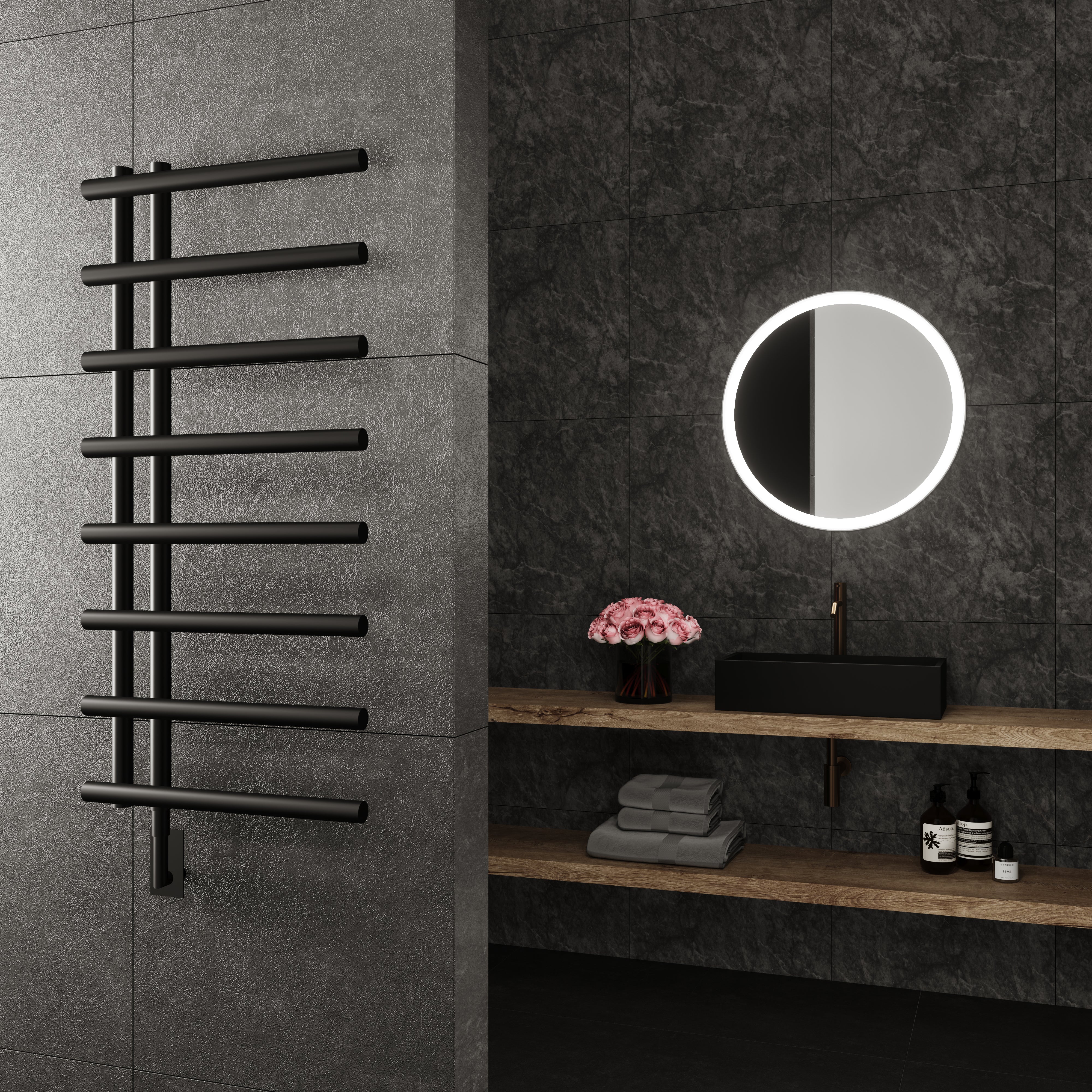 Rhea Wall Mounted Electric Towel Warmer in Black - Inhomebuy