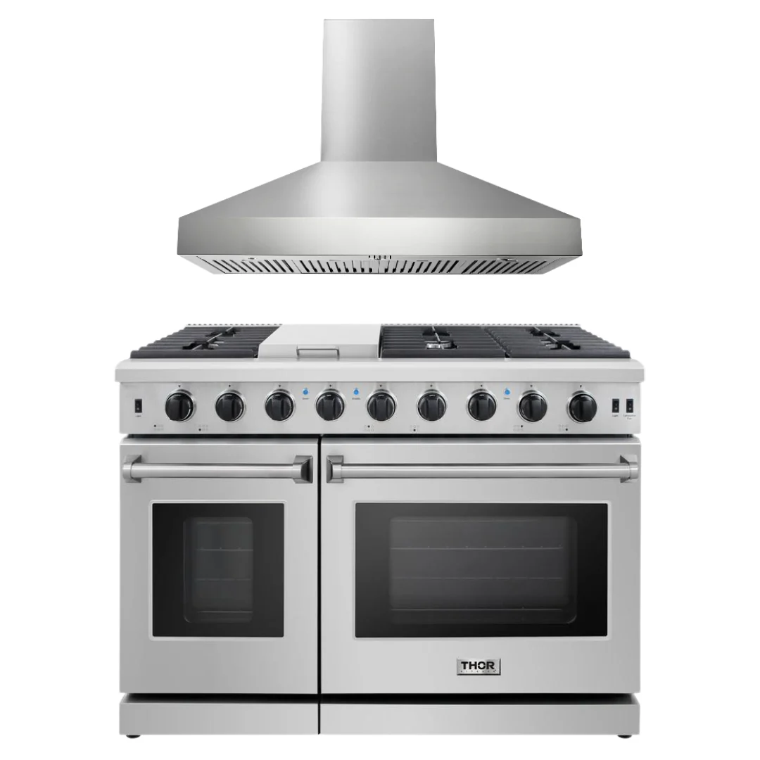 Thor Kitchen Bundle - 48 in. Gas Range, Wall Mount Range Hood, AB-LRG4807U-W - Inhomebuy