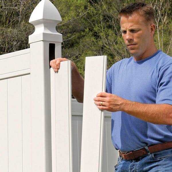 Outdoor Essentials Pro-Series 6 ft. H x 8 ft. W Tan Vinyl Woodbridge Privacy Fence Panel - Inhomebuy