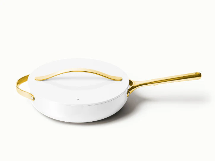 Caraway Sauté Pan in White with Gold Handle - Inhomebuy