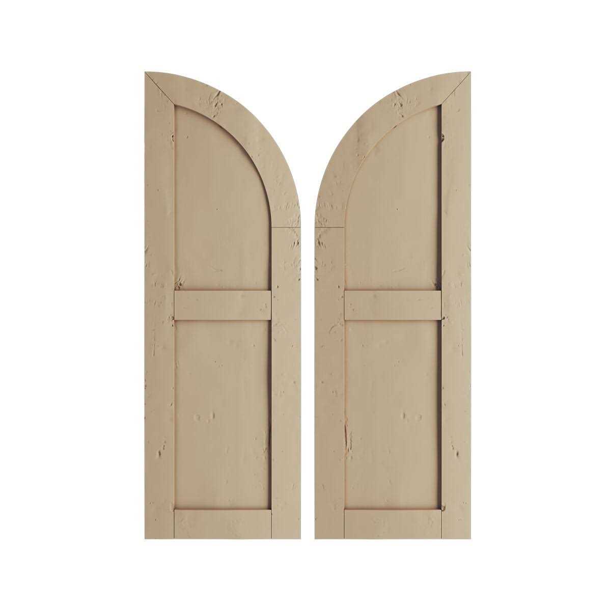 Ekena Millwork 12W x Timberthane Two Equal Flat Panel w/Quarter Round Arch Top Faux Wood Shutters - Inhomebuy