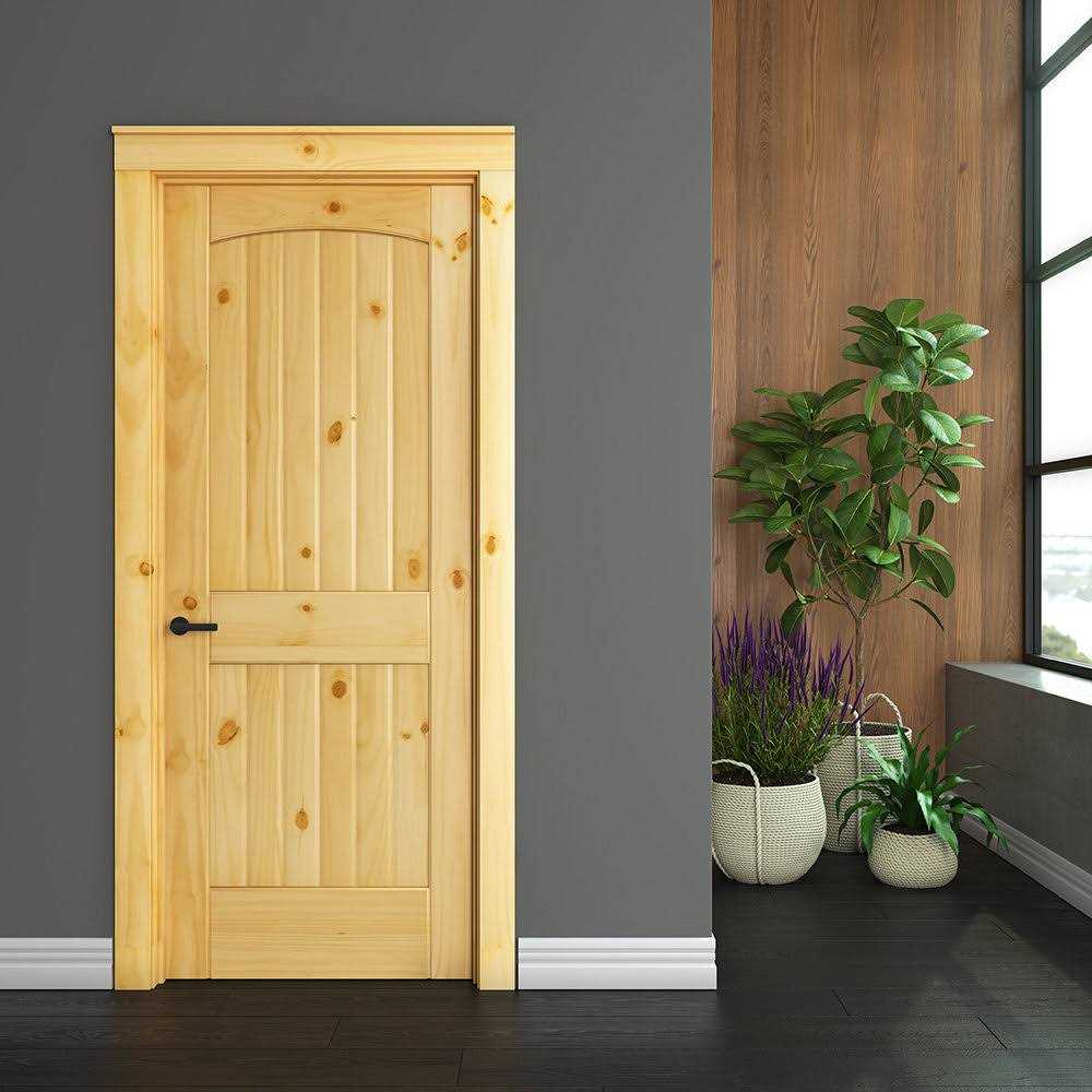 EightDoors 80 x 2 Panel V-Grooved Arch Top Knotty Pine Unfinished Solid Wood Core Door - Inhomebuy
