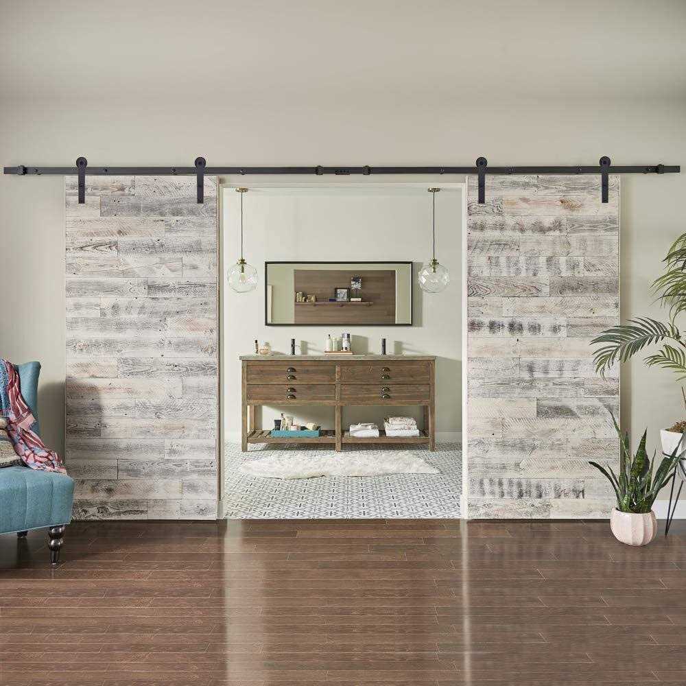 WINSOON Sliding Barn Door Hardware Kit Track for Double Doors - Inhomebuy
