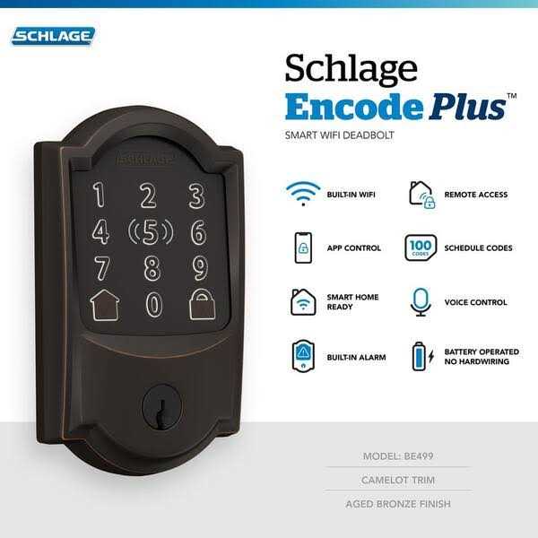 Schlage BE499WB-CAM Encode Plus Camelot Touchscreen Electronic Deadbolt with WiFi - Inhomebuy