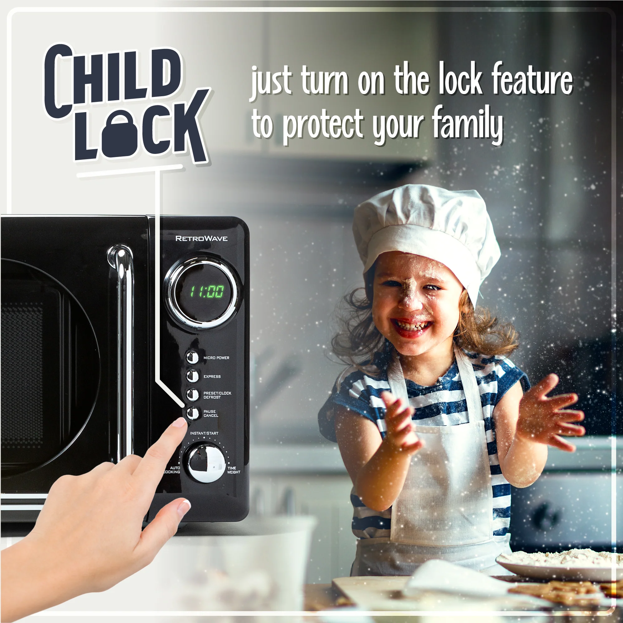 Retro 0.7 Cubic Foot 700-Watt Countertop Microwave Oven - Black - Inhomebuy
