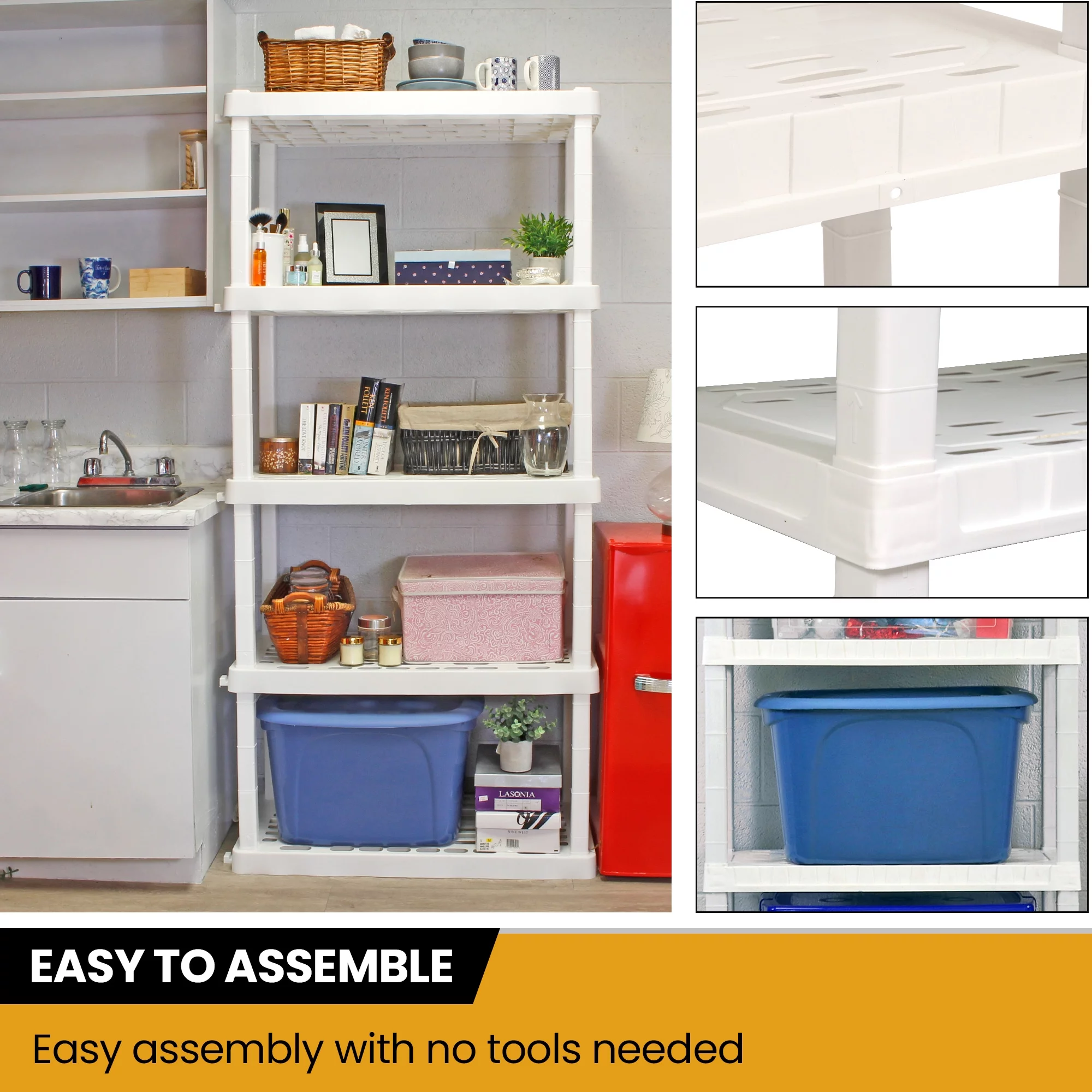 Hyper Tough 5 Shelf Plastic Garage Shelves, 2 pack Storage Shelving, White, 750 lbs. Capacity - Inhomebuy
