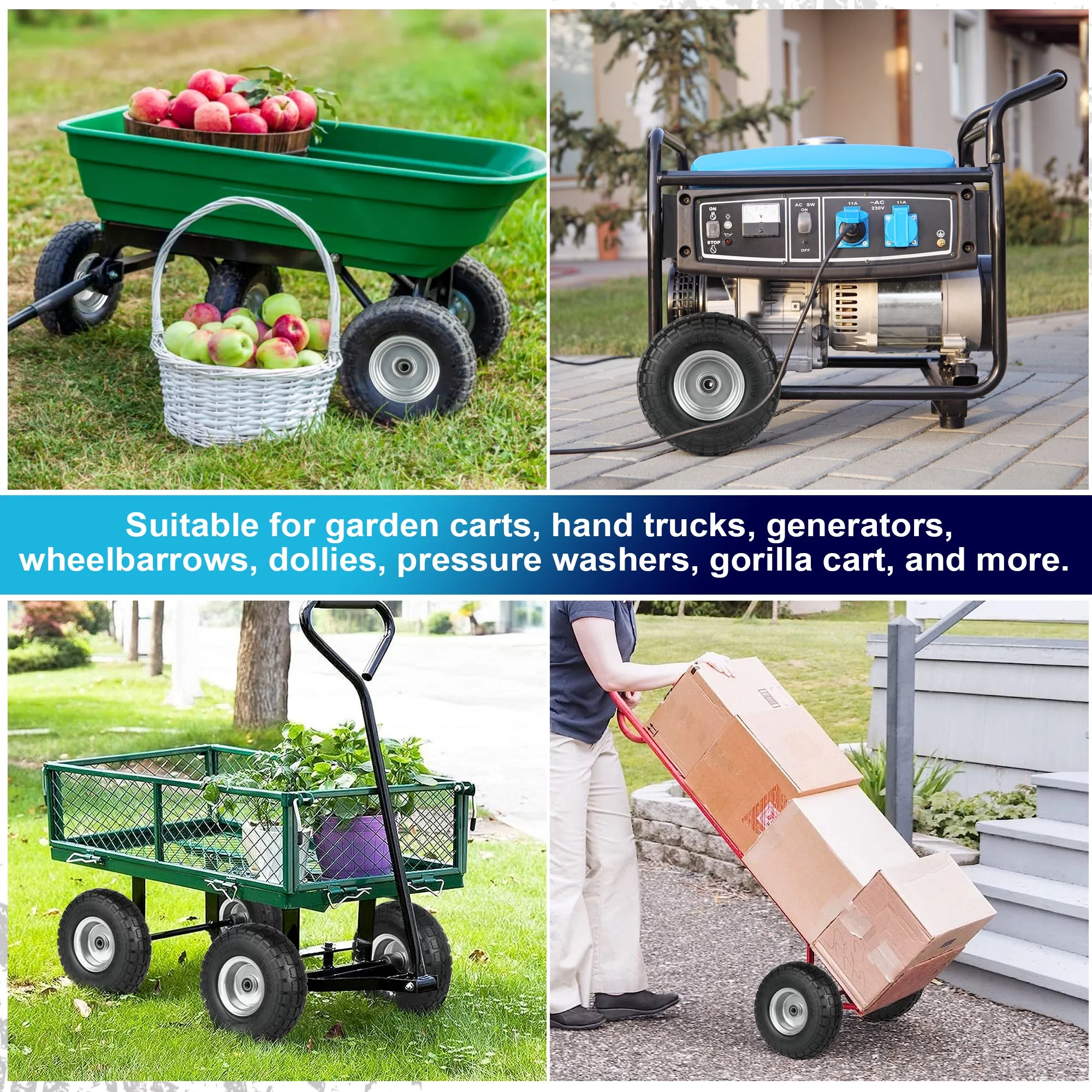 LotFancy 4.10/3.50-4in Tire and Wheel Flat Free, 2 Pack 10 in Solid Tires for Dolly Hand Truck Utility Carts - Inhomebuy