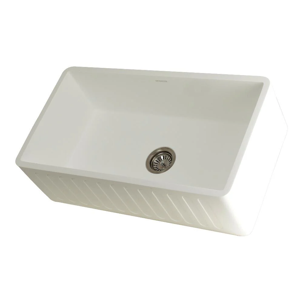Kingston Brass 33 In. Apron Front Farmhouse Single Bowl Kitchen Sink, Matte White, GKFA331810RM - Inhomebuy